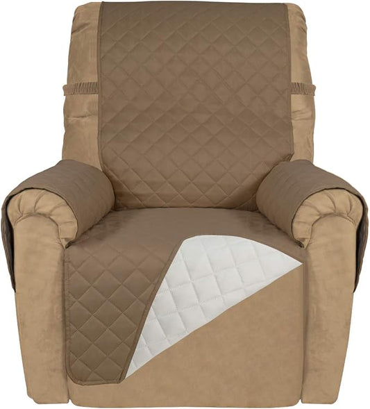 PureFit Reversible Recliner Chair Covers Couch Covers for Dogs, 19 in | Camel/Ivory, Water Resistant Couch Protector, Washable Pet Couch Cover with Non Slip and Elastic Straps For Kids by PureFit