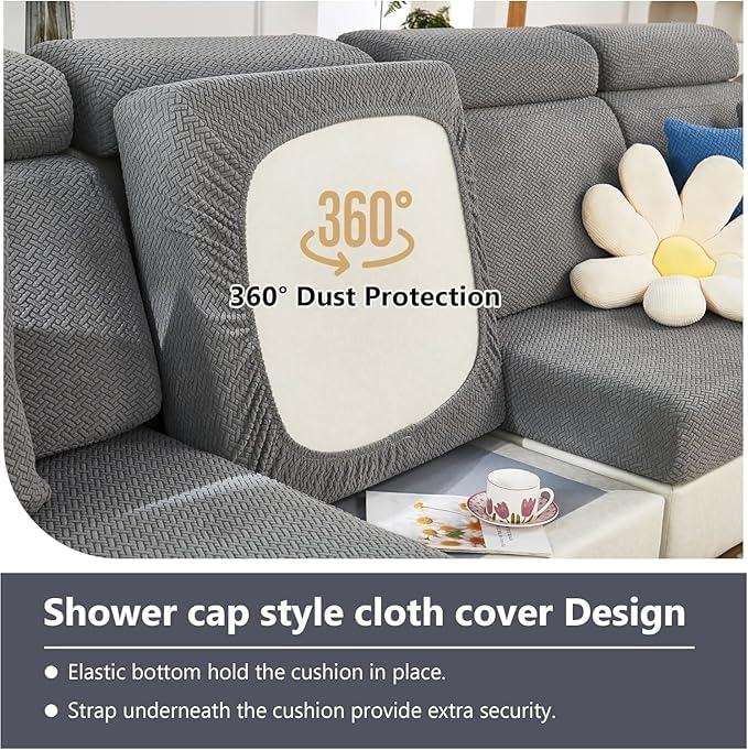 Couch Cushion Covers & Couch Cover for Sectional Sofas, Reversible Non-Slip Sofa Slipcovers, Washable Pet Proof Home Decor Protector (White, 3 Seats + Chaise Cover) - Image 6