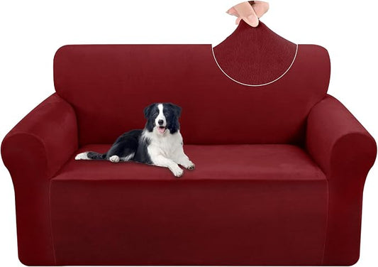 U-NICE HOME Velvet Loveseat Sofa Covers Stretch Couch Cover Furniture Protector Sofa Slipcover for Dogs (Medium, Burgundy) by U-NICEHOME
