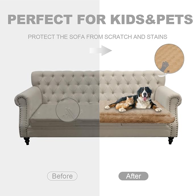 Waterproof Dog Bed Cover, Dog Pad Soft Plush Pet Blanket with Anti-Slip Back for Bed Couch Sofa, Furniture Protector for Small, Medium and Large Dogs and Cats (Light Brown-Bubble, 82"x102") - Image 4