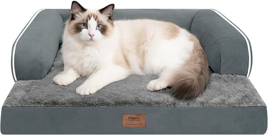 MEKIY Orthopedic Dog Sofa Bed with Bolster for Small Dogs Cats | Pillow Support for Neck Relief, Egg Crate Foam, Waterproof Liner, Anti-Slip Bottom, Removable Bolster Cover, 20 x 15 Inch by Mekiy