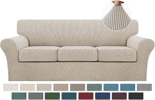 Turquoize 4 Piece Sofa Covers for 3 Cushion Couch Sofa Slipcover Soft Couch Cover for Dogs-Washable Sofa Furniture Covers with 3 Individual Cushion Covers (3 Cushion Sofa, Island Fossi) by Turquoize