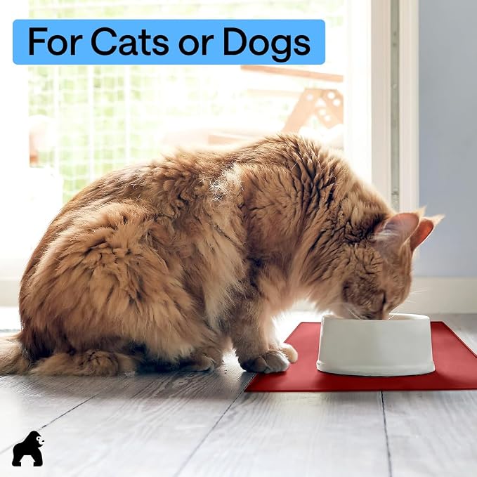 GORILLA GRIP 100% Waterproof Raised Edge BPA Free Silicone Pet Feeding Mat, Dog Cat Food Mats Contain Spills Protects Floors, Placemats for Cats and Dogs Water Bowl, Pets Accessories 26x17 Red - Image 9