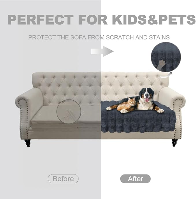 Waterproof Dog Bed Cover, Dog Pad Soft Plush Pet Blanket with Anti-Slip Back for Bed Couch Sofa, Furniture Protector for Small, Medium and Large Dogs and Cats (Noble Gray-Bubble, 82"x102") - Image 2