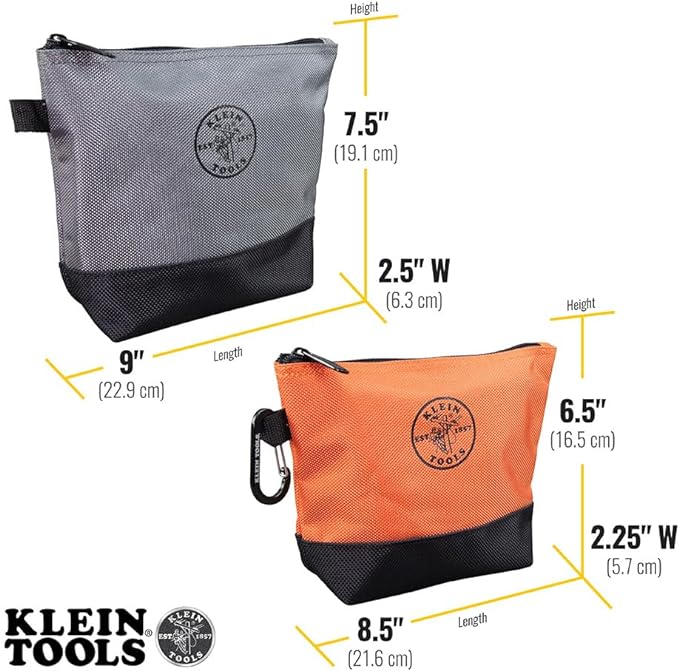 Klein Tools 55470 Utility Bag, Stand-Up Zipper Tool Bags, Tough 1680d Ballistic Weave, Reinforced Bottoms, Orange/Black, Gray/Black, 4-Pack - Image 4