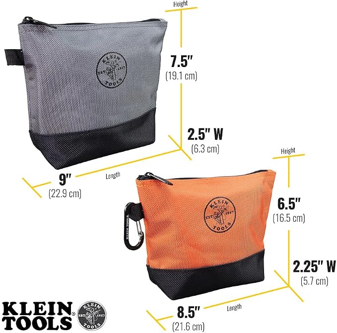 Klein Tools 55470 Utility Bag, Stand-Up Zipper Tool Bags, Tough 1680d Ballistic Weave, Reinforced Bottoms, Orange/Black, Gray/Black, 2-Pack - Image 4