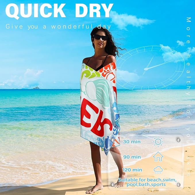 Widdonen Microfiber Beach Towel,Compact 2 Pack-71x32 Inch with Bag Travel | Extra Large,Lightweight,Thin,Sand Free,Quick Dry,Absorbent.Packable for Camping,Swim,Pool,Bath,Picnic,Cruise Essentials Gift - Image 5
