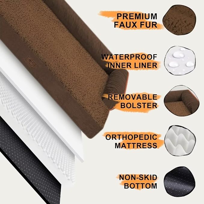 MEKIY Orthopedic Waterproof Jumbo Dog Bed with Bolster for Extra Large Dogs | Pillow Support for Neck Relief, Egg Crate Foam, Waterproof Liner, Anti-Slip Bottom, Removable Bolster Cover, 53 x 42 Inch - Image 5