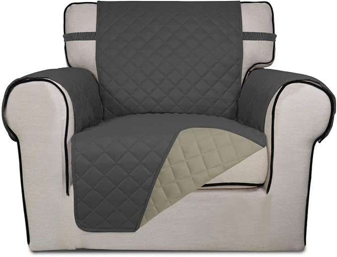 PureFit Reversible Chair Sofa Cover Dog Couch Covers for Sofa, 25.5 in | Dark Gray/Beige, Water Resistant Couch Protector, Washable Pet Couch Cover with Non Slip and Elastic Straps For Kids by PureFit