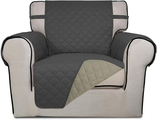 PureFit Reversible Chair Sofa Cover Dog Couch Covers for Sofa, 25.5 in | Dark Gray/Beige, Water Resistant Couch Protector, Washable Pet Couch Cover with Non Slip and Elastic Straps For Kids by PureFit