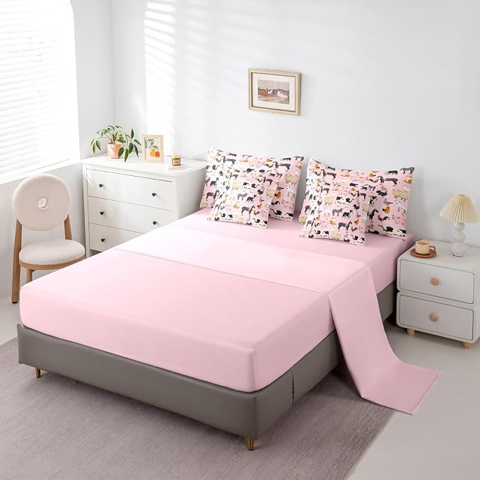 Erosebridal Queen Size Farm Animal Comforter Set with Sheets Boys Girls Cartoon Animals 7 Piece Bedding Sets for Kids Cute Rustic Pink Bed in A Bag Funny Country Animal Theme Bed Set - Image 6