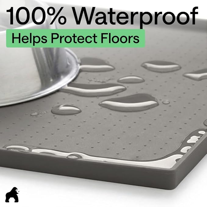 GORILLA GRIP 100% Waterproof Raised Edge BPA Free Silicone Pet Feeding Mat, Dog Cat Food Mats Contain Spills Protects Floors, Placemats for Cats and Dogs Water Bowl, Pets Accessories 16x10, Gray - Image 4