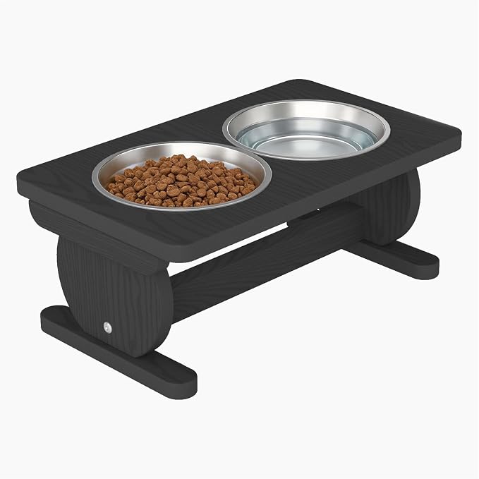 Raised Dog Bowl Stand for Small Sized Breed, Feeding Station with 21 oz 2 Stainless Steel Bowls & Licking Plate,Dog Food Bowl Black by KETOYARK