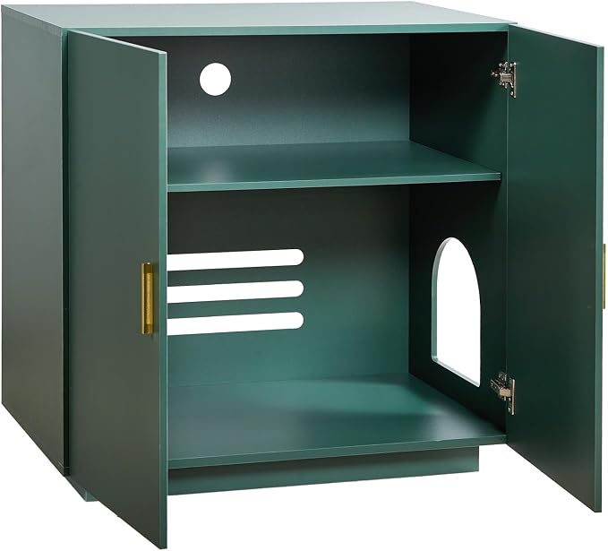 VEVOR Cat Litter Box Enclosure, 31.5 in Hidden Litter Box Cabinet, Wooden Indoor Cat Washroom with Ventilated Holes, Double-Door Kitty Pet House Furniture, End Side Table Fit Most Litterboxes - Image 11