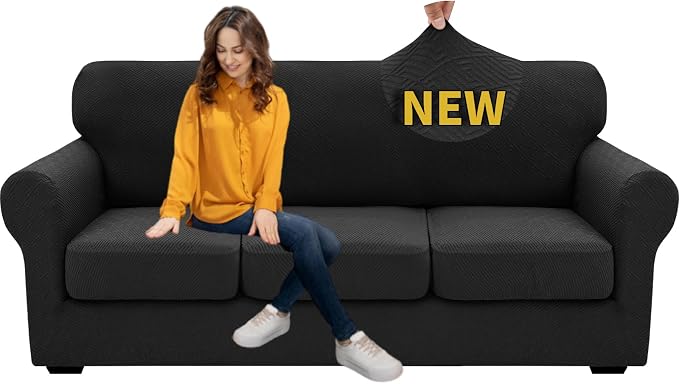 XINEAGE 2026 New 4 Pieces Couch Covers for 3 Cushion Couch Super Stretch Thick Soft Sofa Cover Anti Slip Sofa Slipcover Dogs Cats Furniture Protector (Black, 71"-91") - Image 9