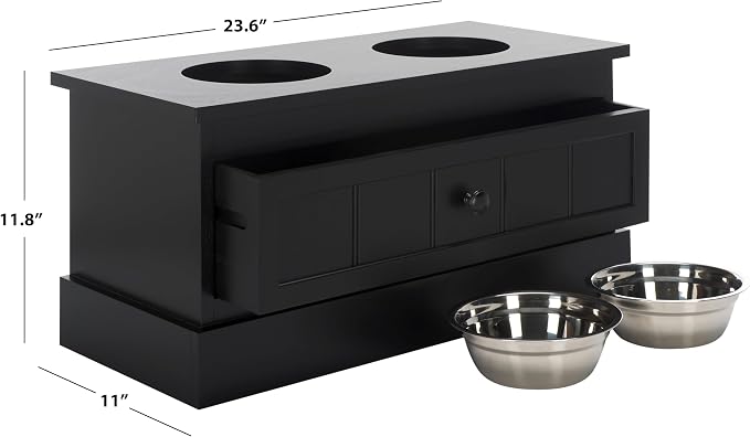 SAFAVIEH Home Collection Boomer Matte Black Elevated Pet Feeder Dog Bowl Stand with Drawer (Fully Assembled) - Image 8