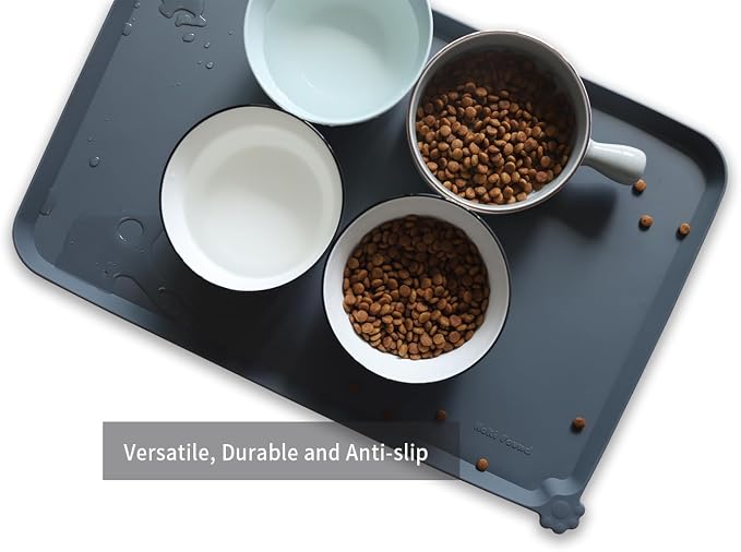 Hoki Found L Silicone Pet Food Mats - Non Slip Pet Dog Cat Bowl Mats - Gray - Image 4