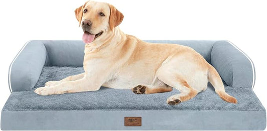 MEKIY XXL Orthopedic Waterproof Dog Bed with Bolster for Extra Large Dogs | Pillow Support for Neck Relief, Egg Crate Foam, Waterproof Liner, Anti-Slip Bottom, Removable Bolster Cover, 45 x 35 Inch by Mekiy