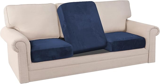 PrinceDeco Couch Cushion Covers, Stretch Washable Sofa Cushion Cover, Fitted Sofa Slipcover Velvet Fabric Non-Slip Furniture Protector for Dog,Pets, Kid (Each Width Up to 29.5", Navy) - Image 8