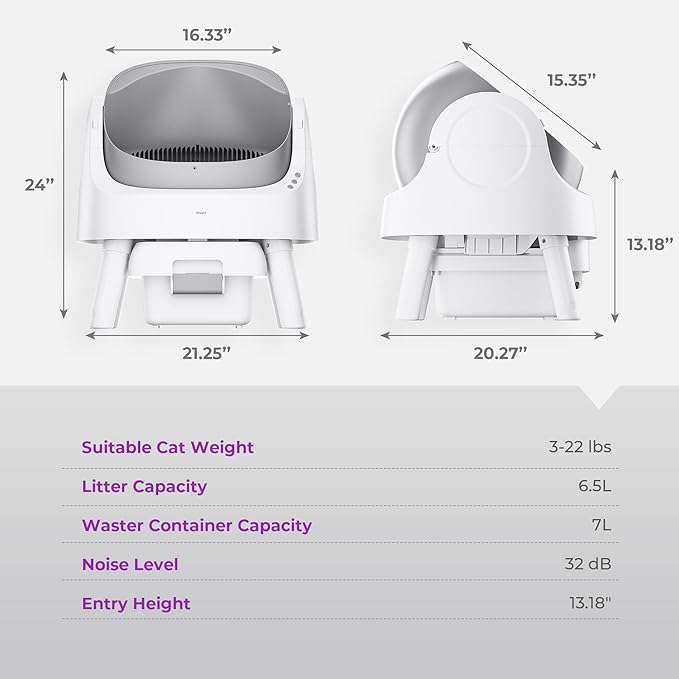 PetPivot Automatic Litter Box for Cats, Open-Top Design with Safety Sensors, Includes Liners and Litter Mat, Suitable for Multi-Cat Homes, Grey - Image 3