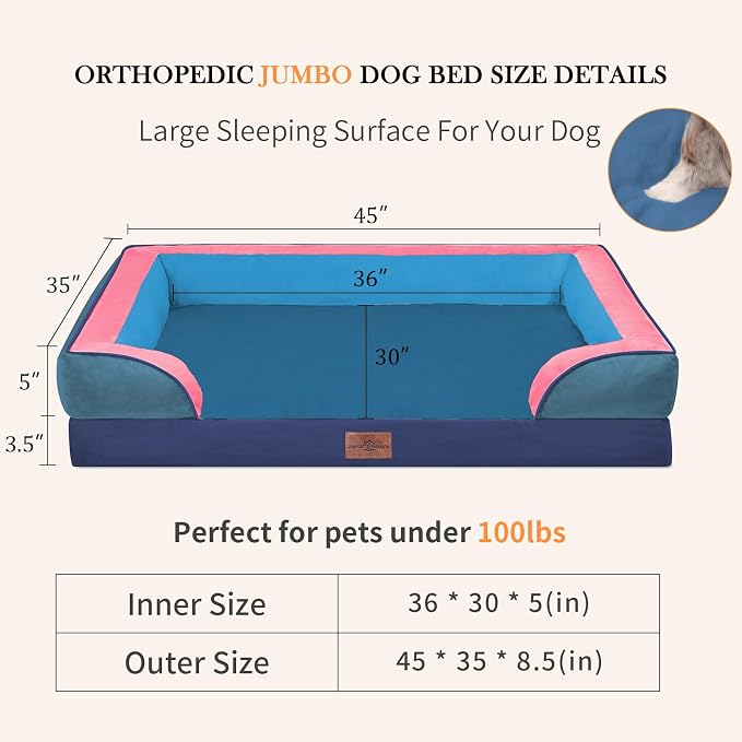 Comfort Expression Orthopedic Dog Bed for Extra Large Dogs with Bolster | Waterproof Dog Couch Bed with Washable Cover & Non-Slip Bottom, Supportive Egg Crate Foam XL Pet Bed, 45x35 Inch - Image 6