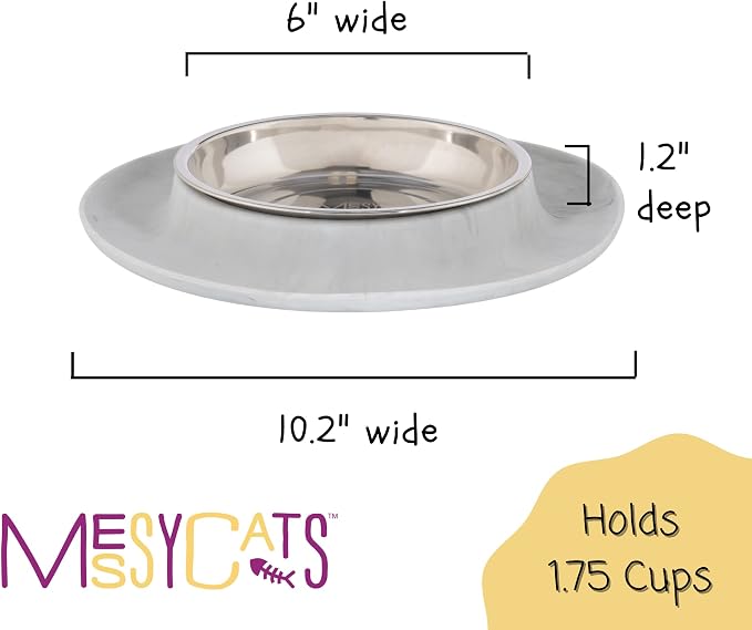 Messy Cats Single Silicone Feeder, Stainless Bowl, 1.75 Cup, Marble | Non-Slip Silicone Cat Feeding Station With Removable Stainless Steel Saucer Bowl For Food Or Water - Image 3