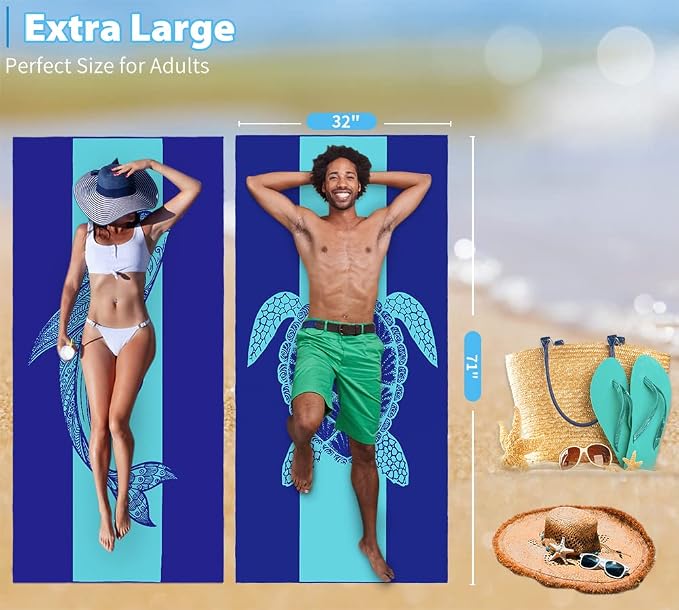 2 Pack Microfiber Lightweight Beach Towel 71"x32" Oversized Extra Large Thin Sand Free Towels Travel Swim Pool Yoga Gym Camping for Adults Women Men Beach Essentials Accessories Vacation Gift - Image 3