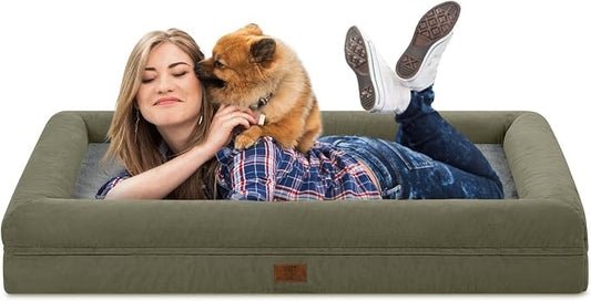 Jumbo Waterproof Dog Bed for Extra Large Size Dogs with Bolster | 360 Degree Bolster Support, Egg Crate Foam, Waterproof Liner, Non-Slip Bottom, Machine Washable Cover, 53 x 42 Inch by Yiruka