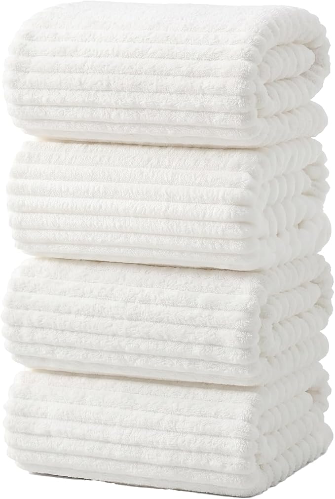 4 Piece Bath Towels, 30"x60" Microfiber Towels Set, White | Large Bathroom Towels, Soft Touch, Highly Absorbent, Quick Dry, Lint Free, Long-Lasting, Family Use, Guest Bath & Daily Use by NALIVO
