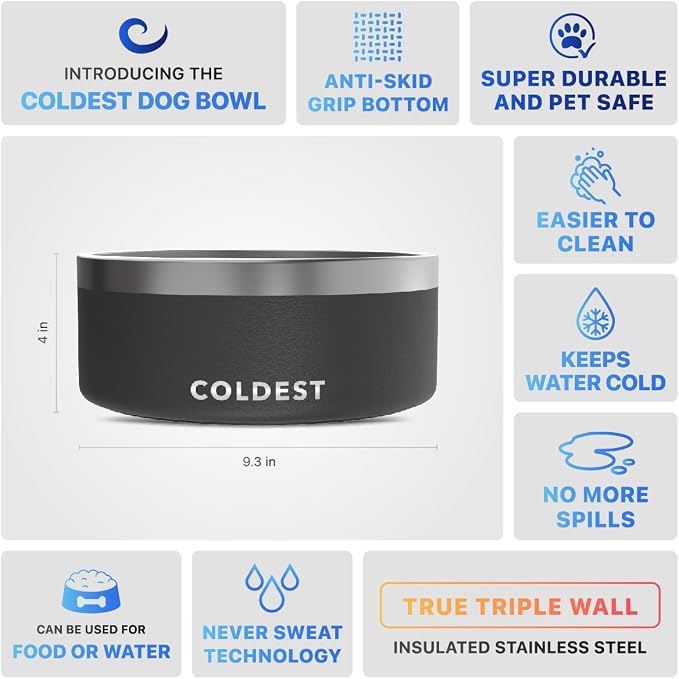 Coldest Dog Bowl - Anti Rust Metal, Non Slip, 3 Layers Insulated Stainless Steel Dog Bowls - Spill Proof & Heavy Duty - Water Bowl for Dogs, Cats & Pets, Dish Washer Safe (100 oz, Stealth Black) - Image 5
