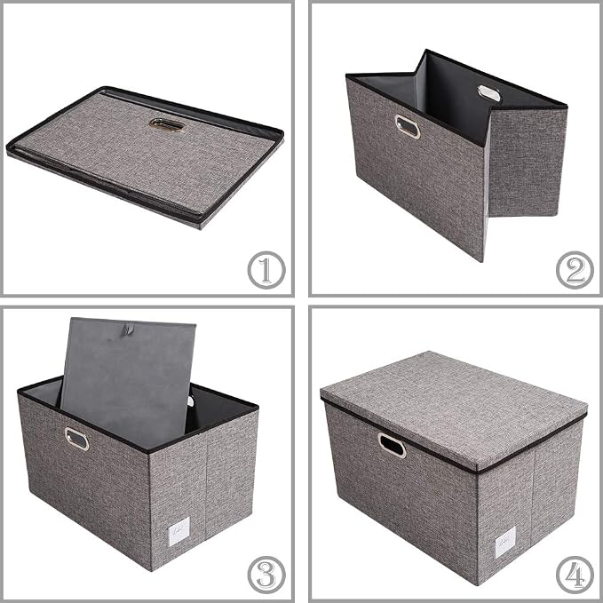 PRANDOM Extra Large Collapsible Storage Bins with Lids [3-Pack] Linen Fabric Foldable Storage Baskets Boxes Organizer Containers Cube with Cover for Bedroom Closet Office Nursery (22.8x15.75x13.8) - Image 5