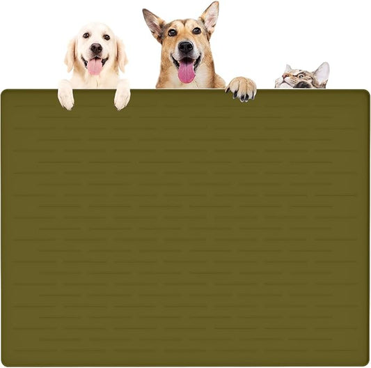 39.4"x29.5" Large Pet Food Mat, Silicone Dog Mats for Food and Water, Nonslip Pet Feeding Mats for Floors,Dog Cat Bowl Mat with Raised Edges, Avocado Green by WelcometoULTIBE