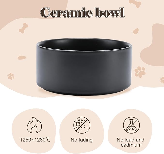 SPUNKYJUNKY Raised Ceramic Dog Bowls Set with Non-Slip Acacia Wood Stand for Medium Sized Dog(42.27 OZ, Black) - Image 4
