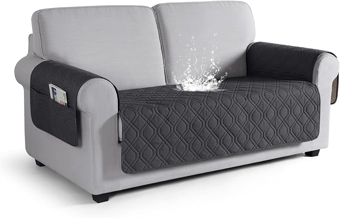 VANSOFY Waterproof Loveseat Couch Cover for Pets, Charcoal Gray, 54" | Non-Slip, Washable, Utility Pockets, Pet Friendly, Furniture Protector Slipcover for 2 Cushion Plus Couch by VANSOFYFURNITURECOVERS