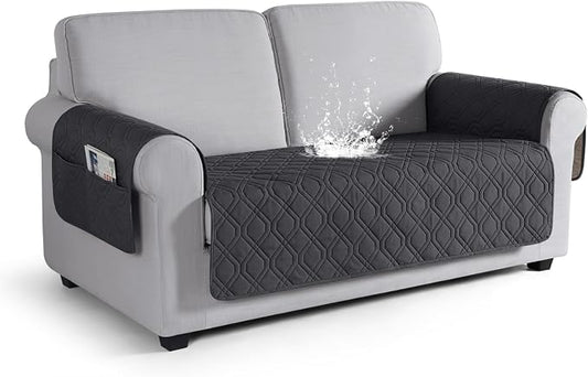 VANSOFY Waterproof Loveseat Couch Cover for Pets, Charcoal Gray, 54" | Non-Slip, Washable, Utility Pockets, Pet Friendly, Furniture Protector Slipcover for 2 Cushion Plus Couch by VANSOFYFURNITURECOVERS