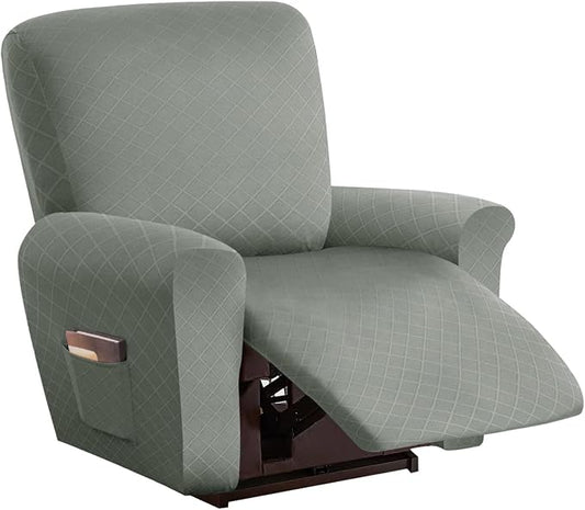 vctops Diamond Recliner Cover 4-Pieces Recliner Stretch Sofa Slipcover 1 Seater Couch Protector Soft Solid Furniture Protector Covers with Elastic Strap (Greyish Green,1 Seat) by vctops