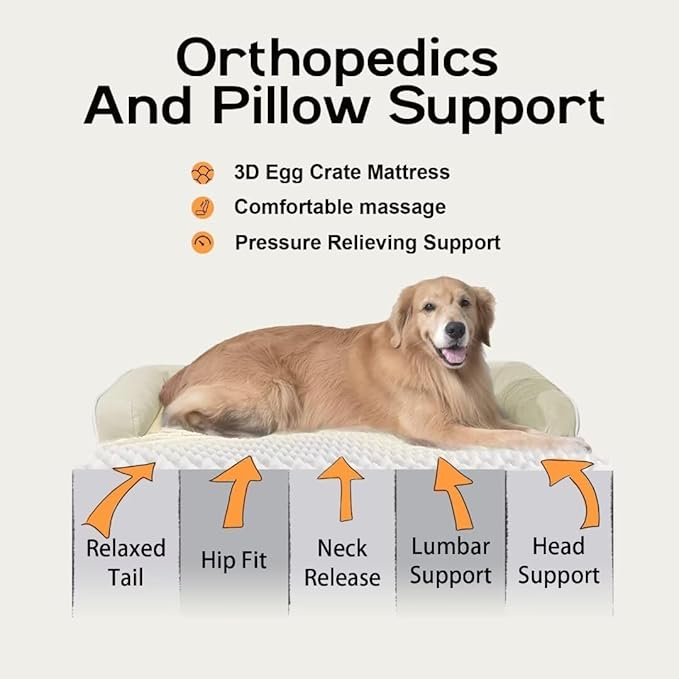 MEKIY Orthopedic XL Dog Bed with Bolster for Extra Large Size Dogs | Pillow Support for Neck Relief, Egg Crate Foam, Skin-Friendly Surface, Waterproof Liner, Anti-Slip Bottom, 42 x 30 Inch - Image 2