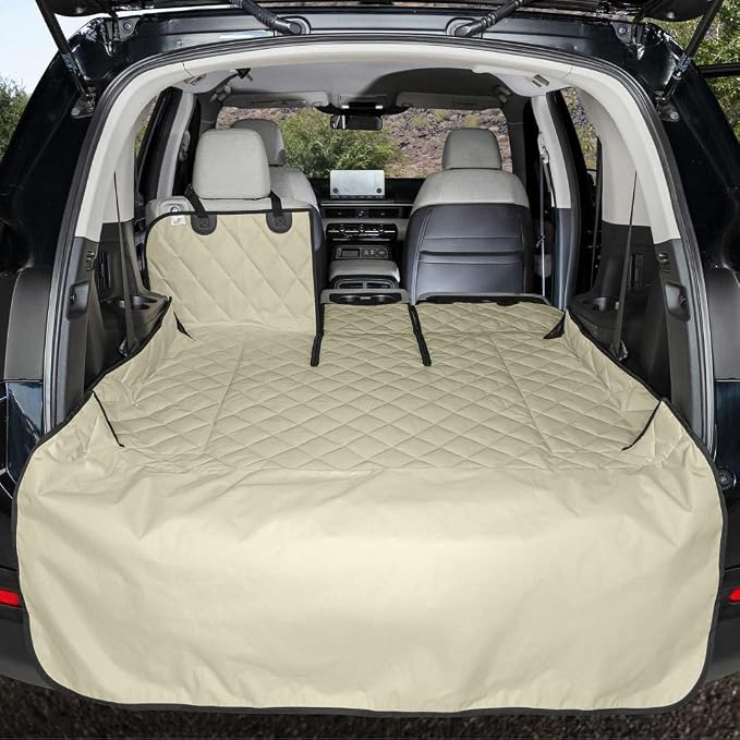 4Knines Split Cargo Liner for SUV – for Dogs & Pets, Heavy-Duty, Waterproof Trunk Mat & Cargo Cover – Fits 60/40 Split Bench & Armrest Pass-Through – Machine Washable, Non-Slip (Extra Large, Beige) - Image 5