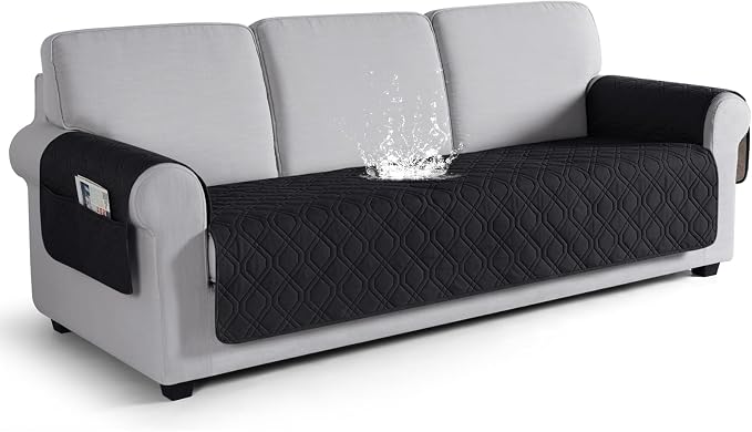 VANSOFY Waterproof Couch Cover for Pets, Black, 72.4" | Non-Slip, Washable, Utility Pockets, Pet Friendly, Furniture Protector Slipcover for 3 Cushion Plus Couch by VANSOFYFURNITURECOVERS