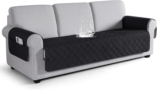 VANSOFY Waterproof Couch Cover for Pets, Black, 72.4" | Non-Slip, Washable, Utility Pockets, Pet Friendly, Furniture Protector Slipcover for 3 Cushion Plus Couch by VANSOFYFURNITURECOVERS