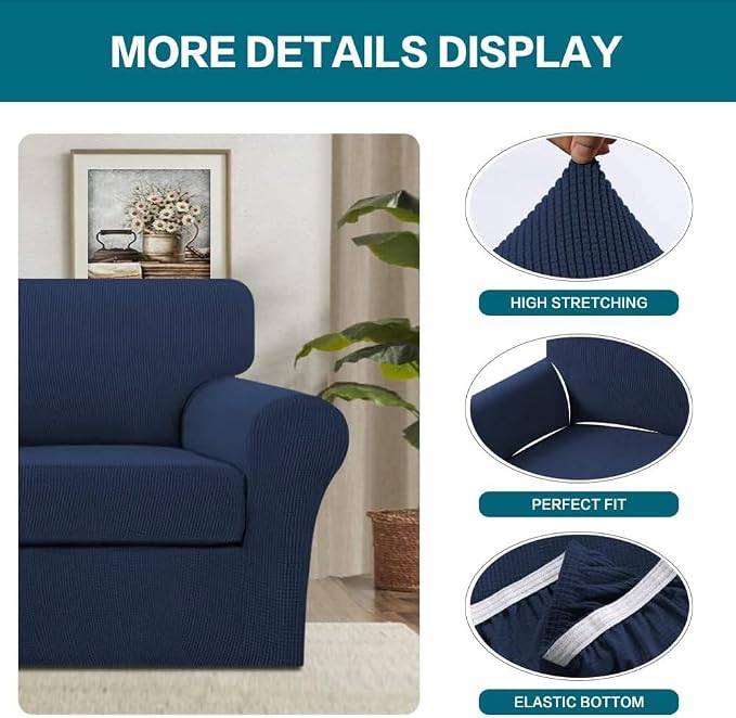 Turquoize 2 Piece Chair Covers Chair Slipcovers for Living Room Armchair Couch Cover Chair Sofa Cover with Individual Cushion Covers Furniture Cover for Chairs Feature Jacquard Fabric (Chair, Navy) - Image 4