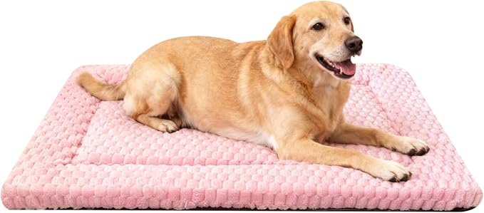 Dog Bed Mat, Reversible Dog Crate Pad - Washable Kennel Mat with Soft Support Foam, Flat Kennel Pad for Dogs & Cats, Double Pet Bed Perfect for Cage (Pink, 35" L x 23" W x 0.8" Th) by FogkissComfyPawsHome