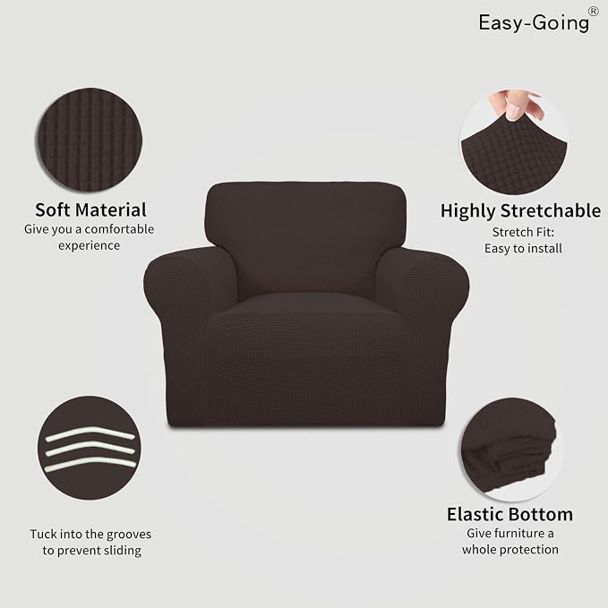 Easy-Going Stretch Chair Slipcover with Arm Washable Chocolate | 1-Piece Couch Sofa Cover Furniture Protector for Living Room Soft with Bottom For Kids, Pet. Spandex Jacquard - Image 3