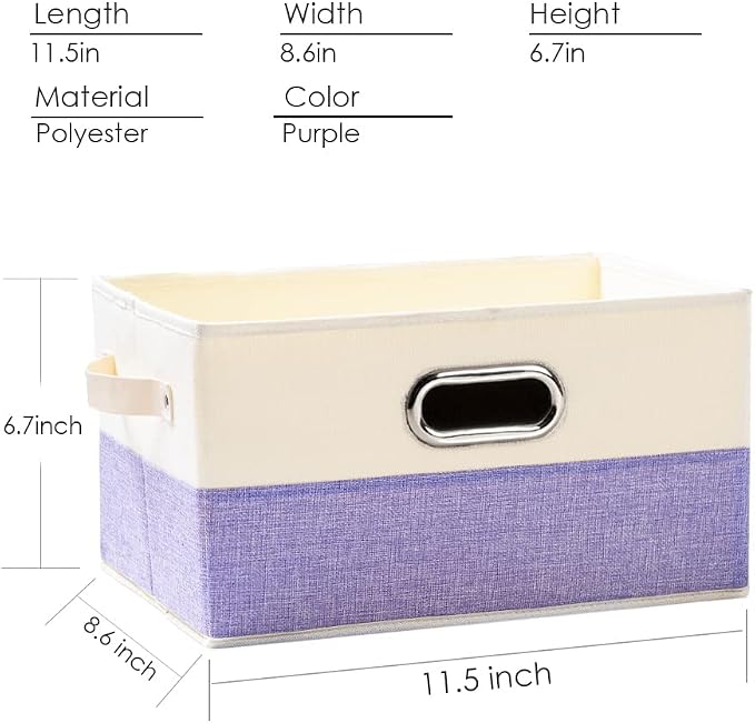 PRANDOM Fodable Storage Bins for Closet [3-pack] Decorative Fabric Storage Baskets Cubes with Leather/Metal Handles for Shelves Bedroom Living Room Purple&Cream (11.5x8.5x6.7 Inch) - Image 4