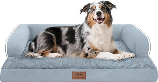 MEKIY Orthopedic Washable Dog Bed with Bolster for Large Sized Dogs | Pillow Support for Neck Relief, Egg Crate Foam, Waterproof Liner, Anti-Slip Bottom, Machine Washable Cover, 38 x 25 Inch by Mekiy