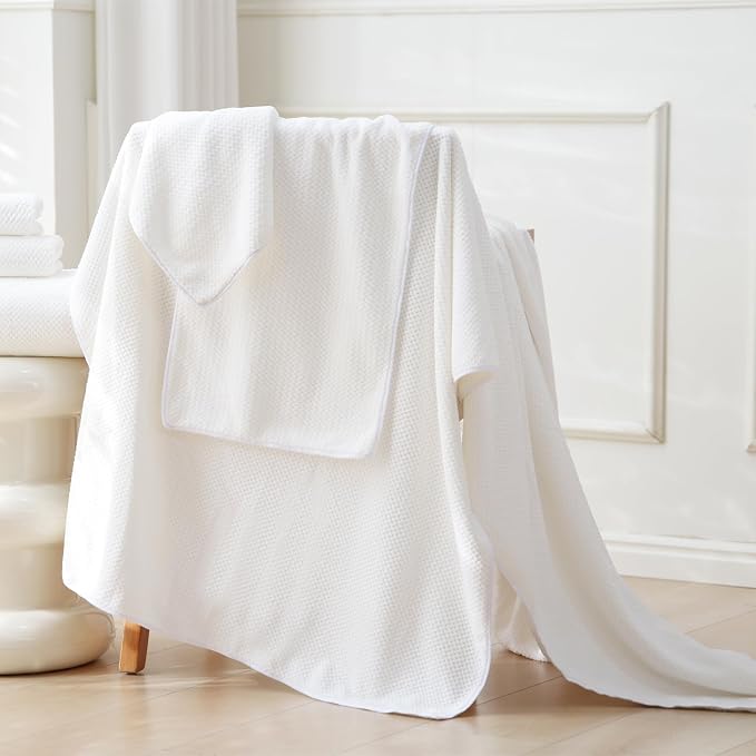 30x60 Inches Extra Large Bath Towels Set Super Soft Absorbent Luxury Microfiber Towels for Bathroom (White, 6PCS) - Image 4