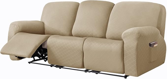 vctops Diamond Recliner Sofa Covers 8-Pieces Stretch Large Couch Covers for 3 Seats Reclining Slipcovers Soft Solid Furniture Protector (Light Coffee,3 Seat) by vctops