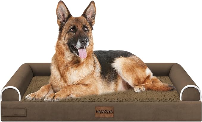 NANUYA Orthopedic Dog Bed for Jumbo Dogs, 48 x 33 Inch, Dark Coffee | Egg crate foam for joint support, 3-sided bolster pet sofa, waterproof lining, washable cover, and non-skid base by Nanuya
