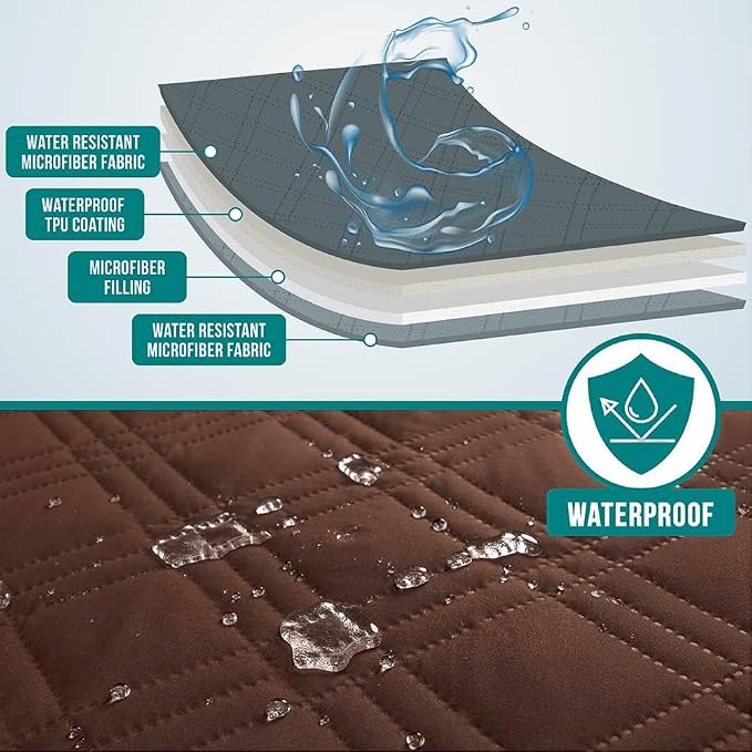 PetAmi Waterproof Couch Cover for Dogs, Non-Slip Leakproof Sofa Furniture Protector for Pet Cat, Machine Washable Bed Blanket for Car Seat, 68x82 Brown - Image 3