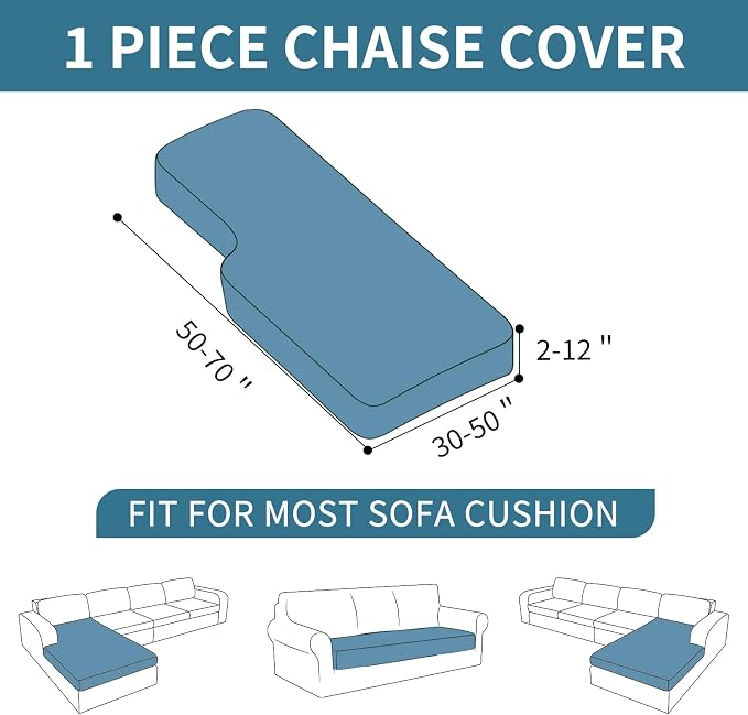 XINEAGE Chaise Cover for L Shaped Sofa,Sectional Couch Covers for Pets,Non Slip Sofa Seat Cover Washable,Sofa Slipcovers with Elastic Bottom(1 Piece Chaise Cover,Light Gray) - Image 3